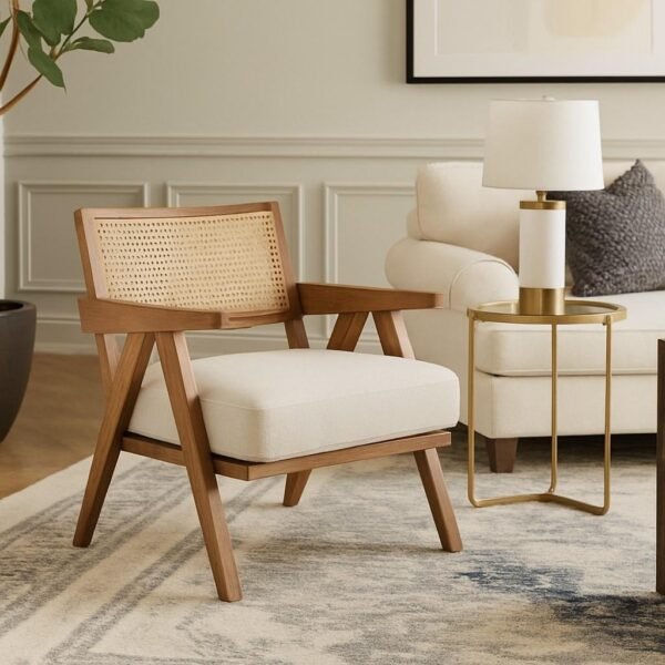 Sitnest – Handcrafted Sheesham Wooden Chair with Rattan Back
