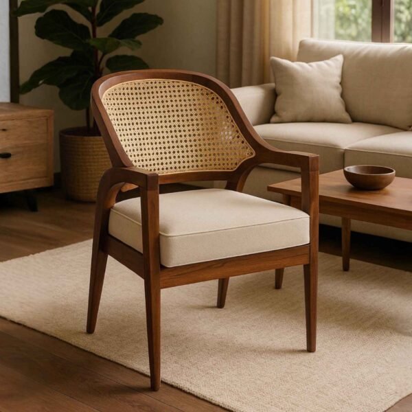 Raffino – Handcrafted Sheesham Wood Chair with Rattan Back