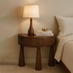 CozyEdge curved sheesham wood bedside table with fluted design and brass knob