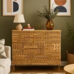 Hand-carved mango wood chest of drawers with natural finish – 6-drawer pre-assembled storage unit