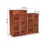 Sheesham wood handcrafted shoe rack with drawer and louvered doors for organized footwear storage