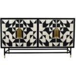 “Black and white bone inlay buffet storage cabinet with honeycomb pattern handcrafted in mango wood by The Wooden Slice”