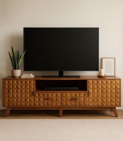 Mokkaro Handcrafted Sheesham Wooden TV Unit with Drawers and Cabinets – Solid Wood Entertainment Console