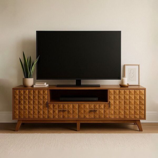 Mokkaro Handcrafted Sheesham Wooden TV Unit with Drawers and Cabinets – Solid Wood Entertainment Console