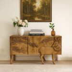 Artistic handcrafted Sheesham wood console table with a sculpted deer and nature-inspired design, perfect for rustic or nature-themed decor