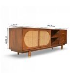 "Luxora handcrafted Sheesham wood TV unit with natural grain, drawers, and open shelf – Wooden Slice