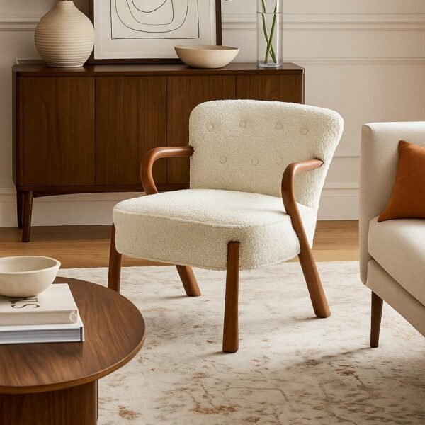 Armetta - Handcrafted Sheesham Wood Armchair with cushion - Wooden Slice