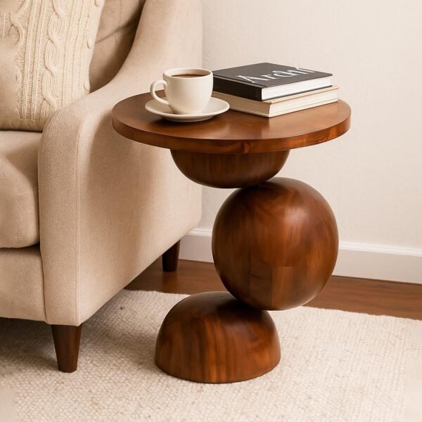 Plinto Artistic Sheesham Wood Sculptural Side Table - Wooden Slice