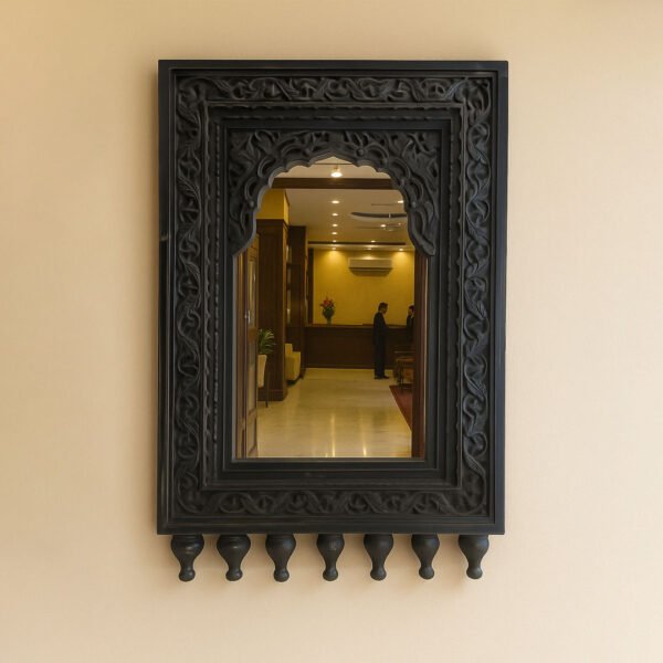 Ebony Arch Handcrafted Vintage Antique Mirror - Jharokha Mirror -Wooden Slice
