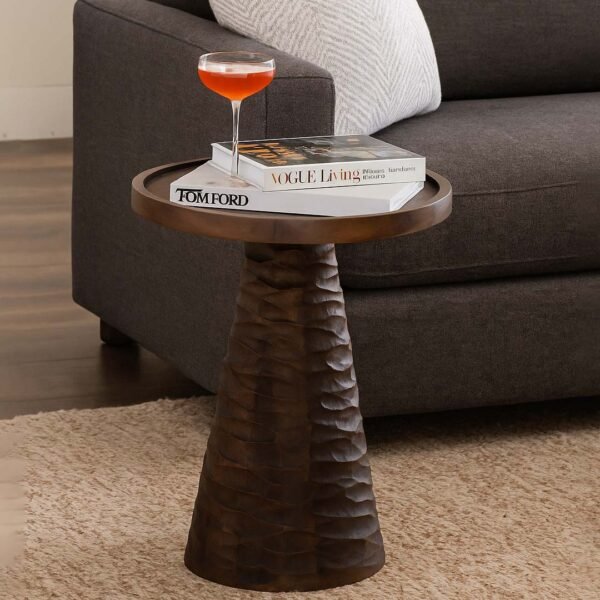 Ravioli Rustic Sheesham Wood Carved Side Table| Compact Accent Furniture- Wooden Slice