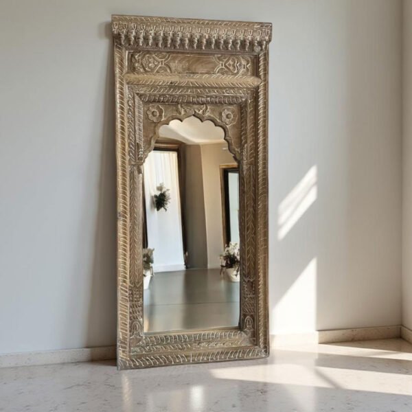 Regalia Handcrafted Sheesham Wood Mirror - Rustic Wall Jharokha Mirror