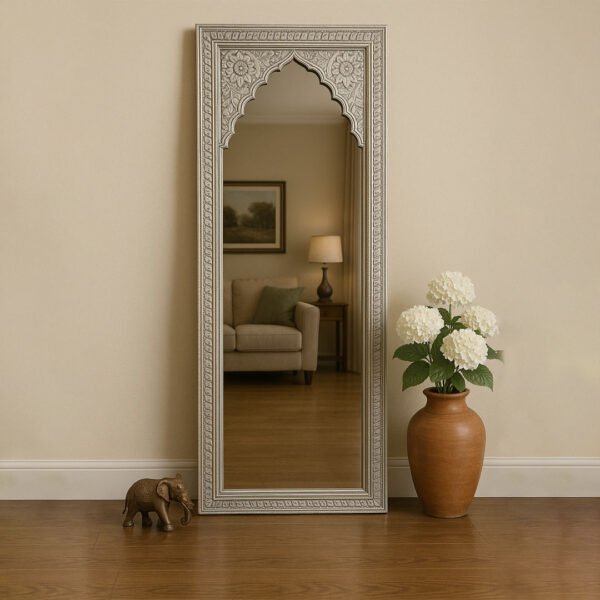 Miroura: Handcarved Mango Wood Arch Mirror – An Elegant Reflection by Wooden Slice