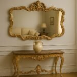 Luxury gold-finished Sheesham wood mirror with ornate Baroque-style handcrafted detailing