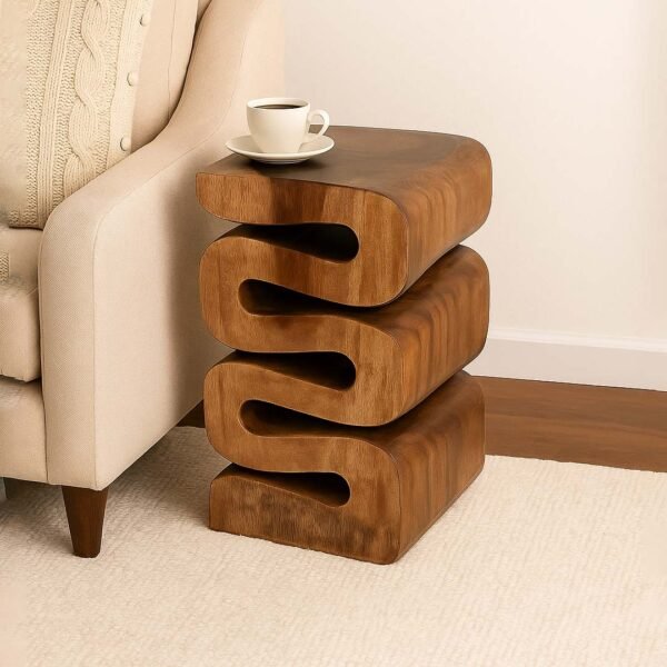 Slynka Wavy Sculptural Sheesham Wood Side Table|Modern Artistic Accent End Table- Wooden Slice