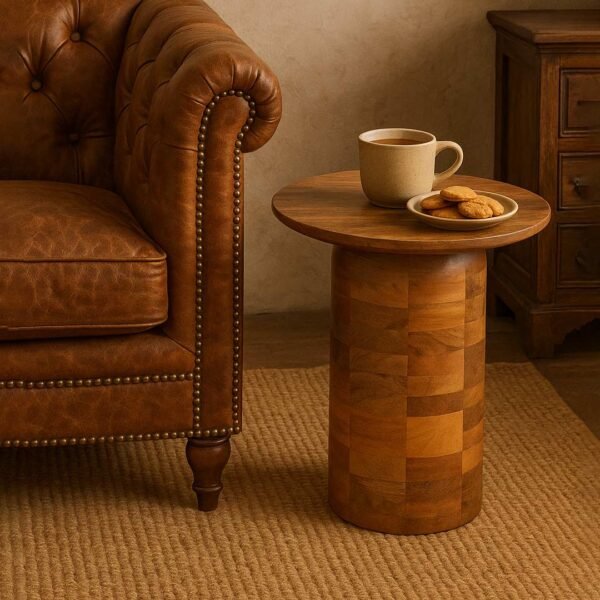 Orno Natural Mango Wood Side Table -Wooden Slice