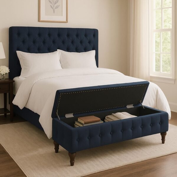 Indigo Grove Handcrafted Mango Wood & Cane Square Storage Ottoman- Wooden Slice