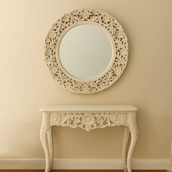 Aurora Handcrafted Mango Wood Mirror in Beige Color - Wooden Slice