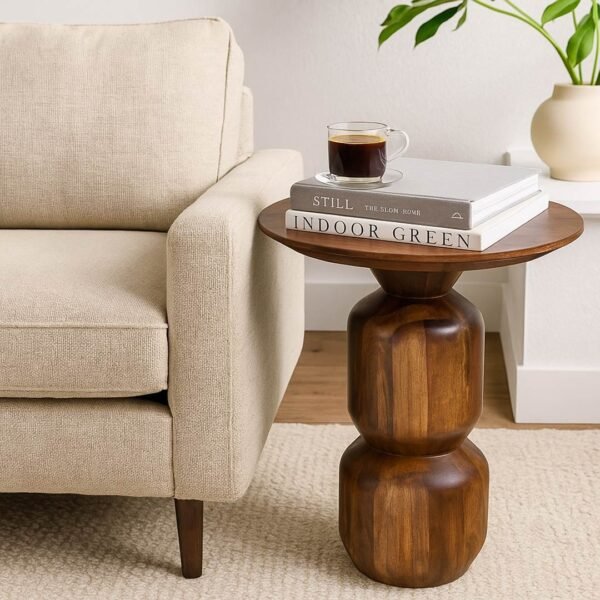 Situne Modern Hourglass Sheesham Wood Side Table- Wooden Slice