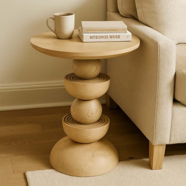 Artura Handcrafted Mango Wood Stacked Pedestal Side Table| Unique Console Design- Wooden Slice