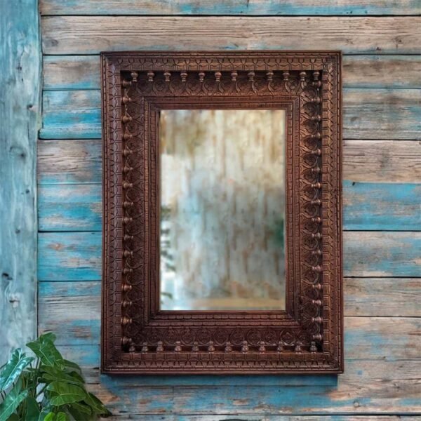 Liora Handcrafted Mango Wood Mirror - Modern Vintage Home Decor | Wooden Slice