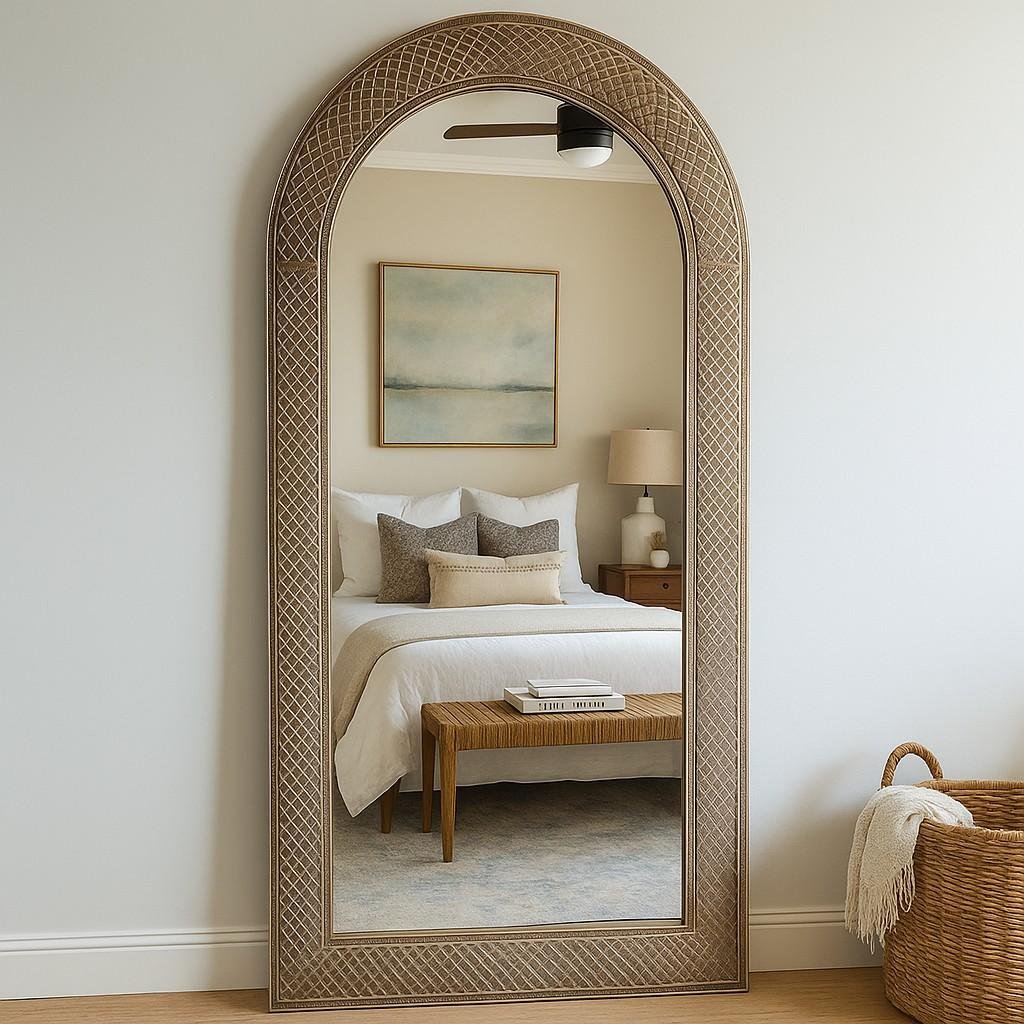 Archway handcarved Sheesham wood arch wall mirror with floral & geometric carvings – Wooden Slice