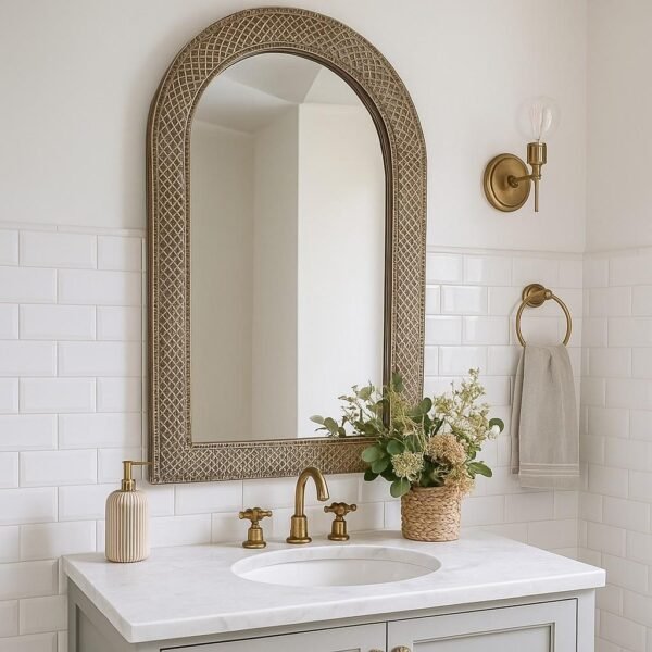 Ayna handcarved mango wood arch wall mirror with distressed finish